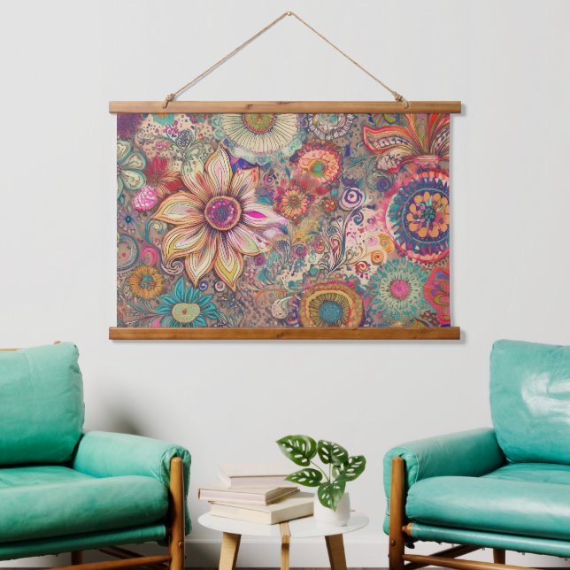 Blume Fantasy Wall hanging Wandteppich Mit Holzrahmen (Wohnzimmer)