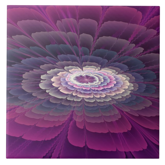 Blume Farbenfrohe Abstrakte Fraktal Rosa Fliese (Vorderseite)