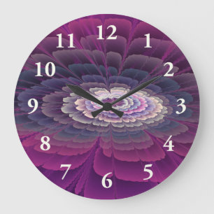 Blume Farbenfrohe Abstrakte Fraktal Rosa Große Wanduhr