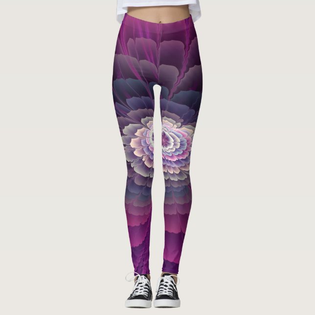 Blume Farbenfrohe Abstrakte Fraktal Rosa Leggings (Vorderseite)