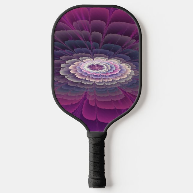 Blume Farbenfrohe Abstrakte Fraktal Rosa Pickleball Schläger (Vorderseite)