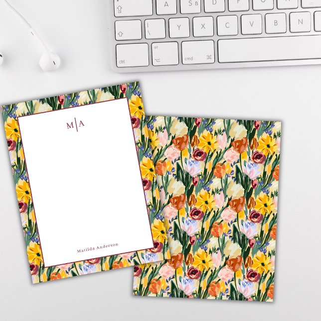 Blume farbige Farbanstrich Art Monogram Name Persö Mitteilungskarte (Von Creator hochgeladen)