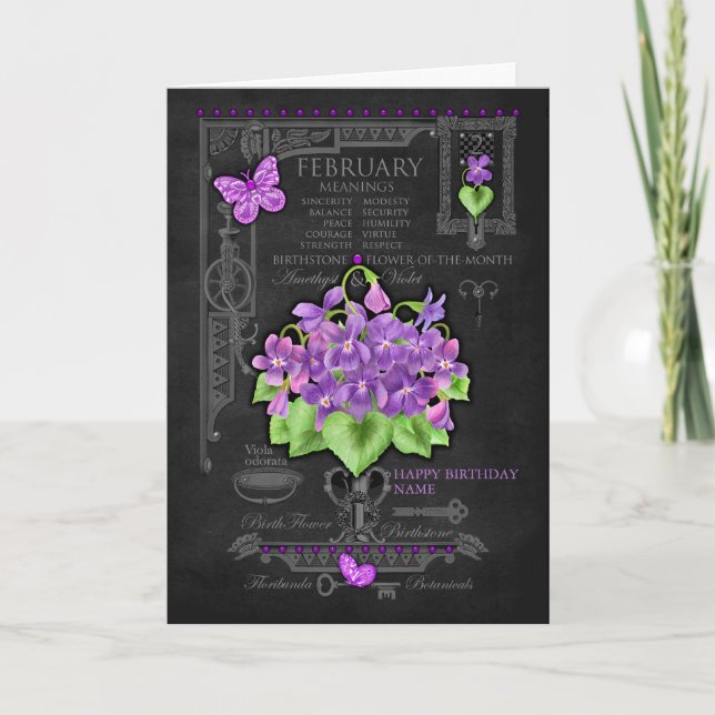 Blume Februar Chalk Personalisiert Card Karte (Vorderseite)