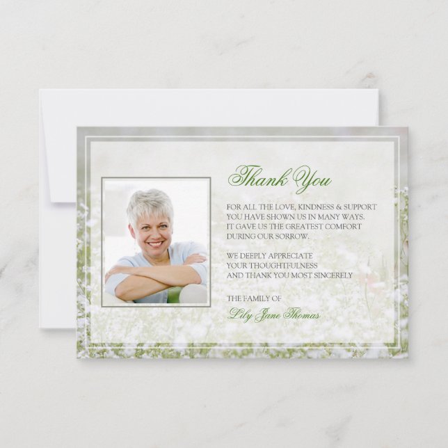 Blume Field Memorial Beerdigung Danke Karte (Vorderseite)