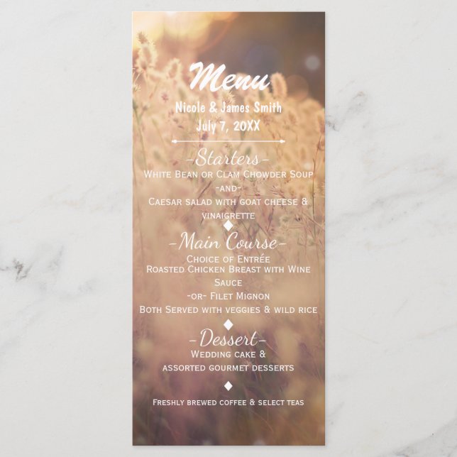 Blume Field Rustic Country Wedding Menü Menükarte (Vorderseite)