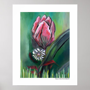 Blume Figurative Pink Tulip Weiße Daisy Malerei Poster