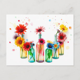Blume Flaschen mit lebendiger Aquarellfarbe auf We Postkarte