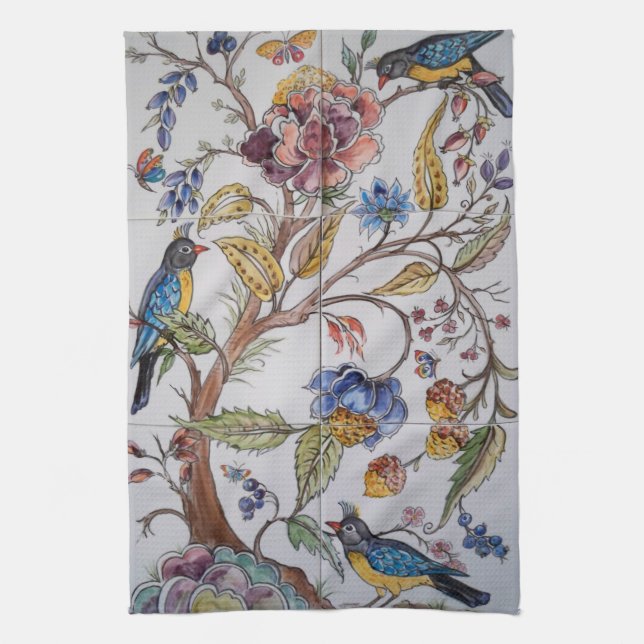 Blume Floral Chinoiserie Tile Oriental Geschirrtuch (Vertikal)