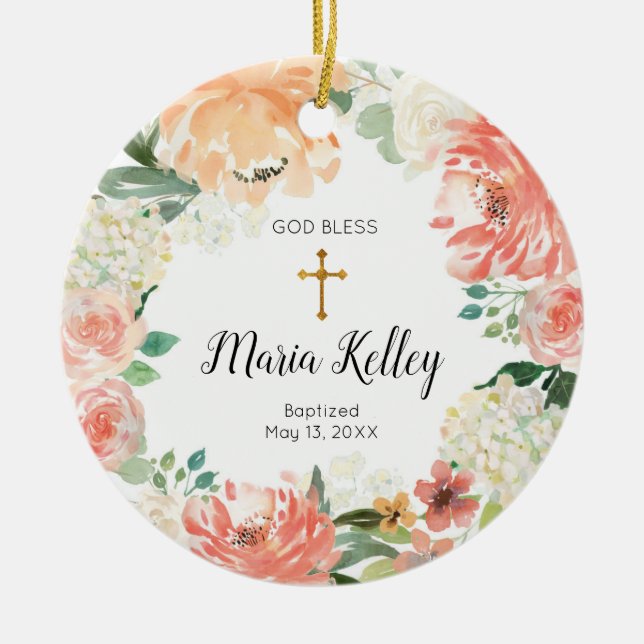 Blume Floral Personalisiert Girl Taufe Ornament (Vorne)