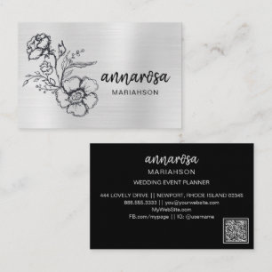 *~* Blume Floral Silver QR LOGO FOTO Elegant Visitenkarte