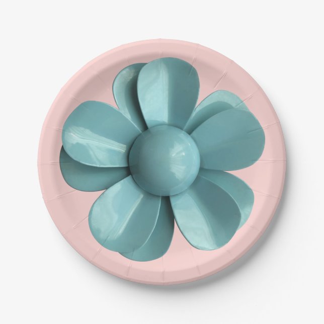 Blume Floral Spring Summer Wedding Blue Daisy Pappteller (Vorderseite)