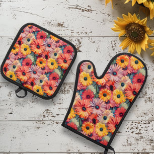 Blume Florale Gerbera Margarite Ofenhandschuh & Topflappen-Set