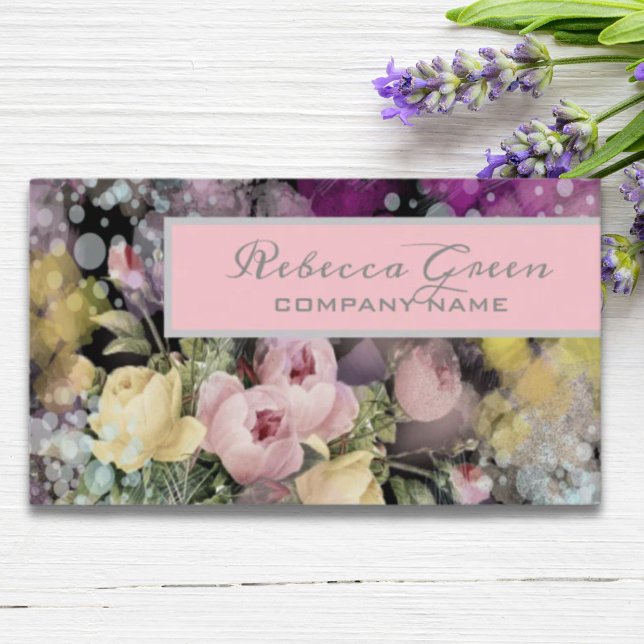 Blume Florenz Aquarell Rosa Blütenladen Visitenkarte (Flower shop Florist watercolor pink floral Business Card)