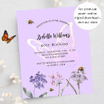 Blume Flyer<br><div class="desc">Bitte beachten Sie, dass diese Einladung auf Flyer Papier und sehr dünn ist. Umschläge sind nicht enthalten. Für dickere Einladungen (gleiche Gestaltung) besuchen Sie bitte unseren Shop. Ein violetter, lavenderfarbener Hintergrund. Mit Bienen dekoriert, Wildblumen in Violett und Rosa bemalt und ein großer Schmetterling. Personalisieren und fügen Sie einen Namen und...</div>