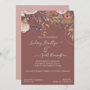 Blume Foliage Rose Gold Boho Paare Dusche Einladung