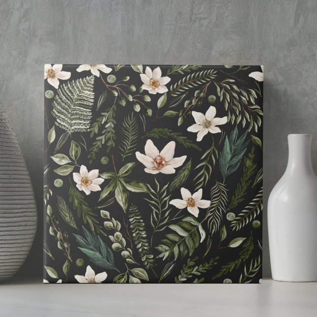 Blume Foliage Wasserfarbe Nahtlose Blumenmuster Fliese (Close up)