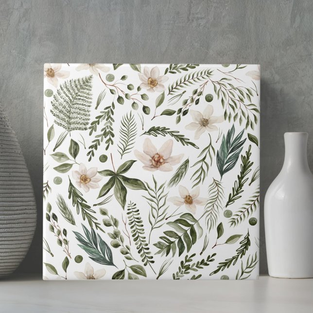 Blume Foliage Wasserfarbe Nahtlose Blumenmuster Fliese (Close up)