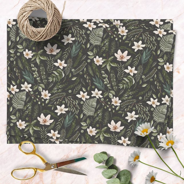 Blume Foliage Wasserfarbe Nahtlose Blumenmuster Seidenpapier (In situ)