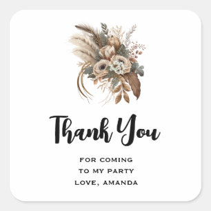 Blume Folien und Feathers Party Vielen Dank Quadratischer Aufkleber