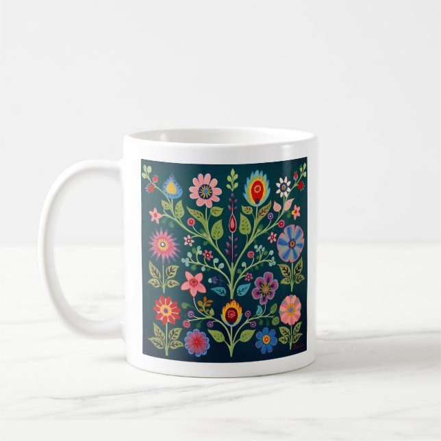 Blume Folk Art Motif Kaffeetasse (Links)