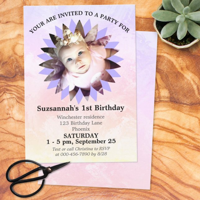 Blume Form Foto Pastellfarbenvorlage Einladung (Von Creator hochgeladen)