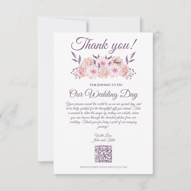 Blume-Foto-Hochzeitsfeiern mit Aquarellfarbe Dankeskarte (Rückseite)