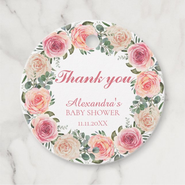 Blume Frame Baby Dusche Vielen Dank Geschenkanhänger (Vorderseite)