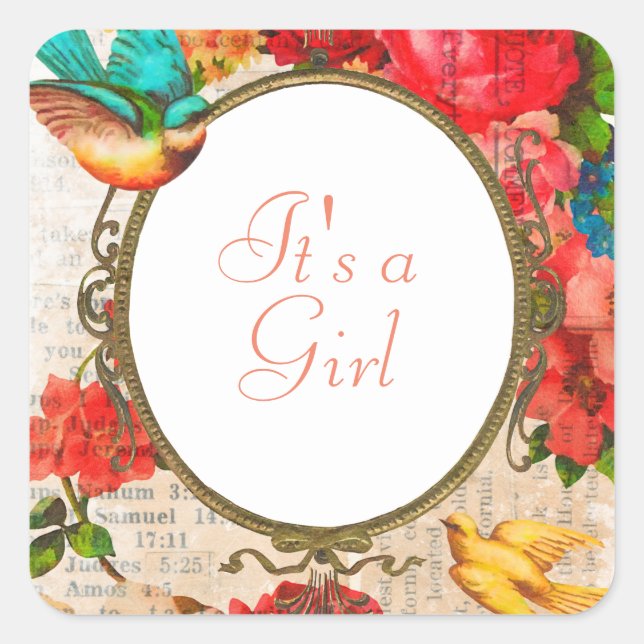 Blume FrameSquare Sticker im Retro-Stil (Vorderseite)