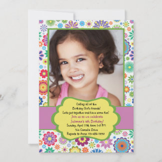 Blume Frenzied Foto Geburtstagsparty Einladung