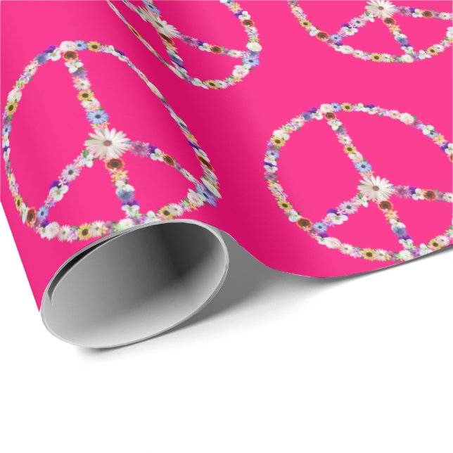 Blume Friedenszeichen auf Rosa Geschenkpapier (Rolleneckpunkt)