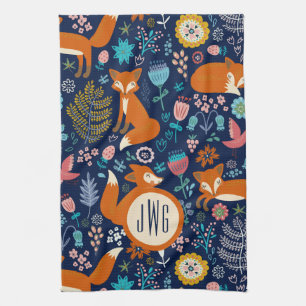 Blume & Füchse Cartoon Farbige Illustration Geschirrtuch