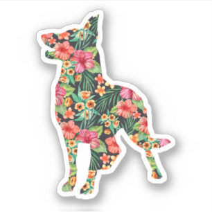 Blume Funny Dog Silhouette Floral Aufkleber