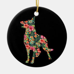 Blume Funny Dog Silhouette Floral Keramik Ornament