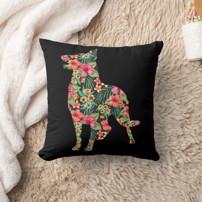 Blume Funny Dog Silhouette Floral Kissen (Decke)