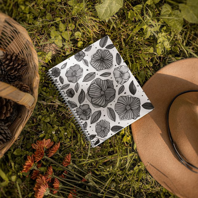 Blume für Aquarell und Tinte - Schwarzweiß Notizblock (Von Creator hochgeladen)