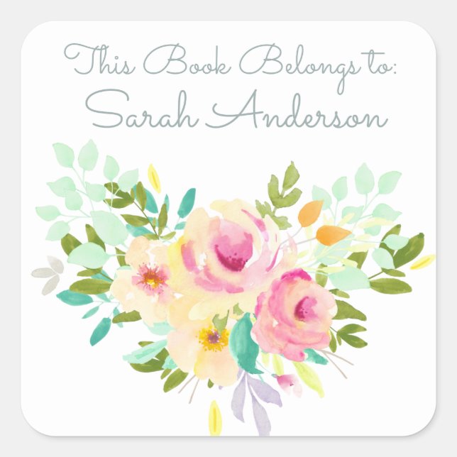 Blume für Aquarellbilder Dieses Buch gehört Quadratischer Aufkleber (Vorderseite)
