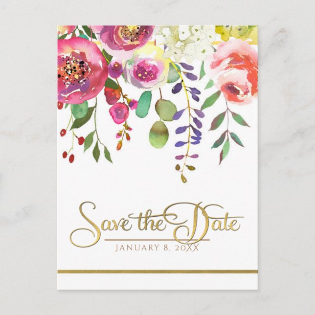 Blume für Aquarellblumen Moderne Save the Date Ankündigungspostkarte (Vorderseite)