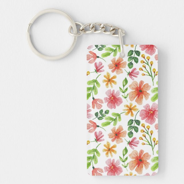 Blume für Aquarellfarben, blau, rosa, Muster-69677 Schlüsselanhänger (Vorderseite)