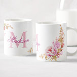 Blume für Aquarellfarben Lila Kaffeetasse<br><div class="desc">Eine wunderschöne lila Rose und Peony Hand gemalt Aquarell Blumenbild auf einer Tasse mit Ihrem eigenen personalisierten Monogramm und Namen.</div>