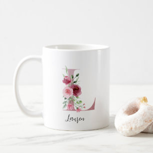 Blume für Aquarellfarben Monogramm Pink L Individu Kaffeetasse