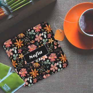 Blume für Aquarellfarben, schwarz Rechteckiger Pappuntersetzer