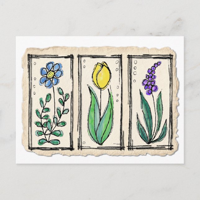 Blume für Aquarelltöne und Tintenzeichnung Postkarte (Vorderseite)