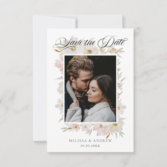 Blume für Creme und Wasserfarben Save the Date (Vorderseite)