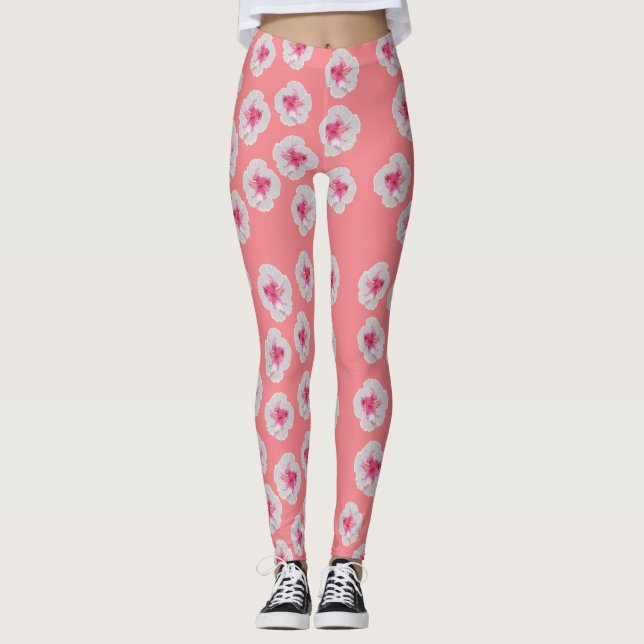 Blume für den weißen Hibiskus Leggings (Vorderseite)