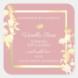 Blume für die Produktverpackung in Rosa und Gold Quadratischer Aufkleber