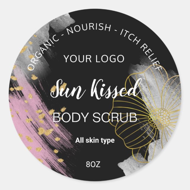 Blume für die schwarze goldene Wasserfarbe Runder Aufkleber (Vorderseite)