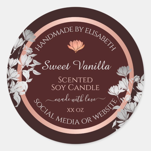Blume für die Verpackung von Burgundy-Floral-Produ Runder Aufkleber (Vorderseite)