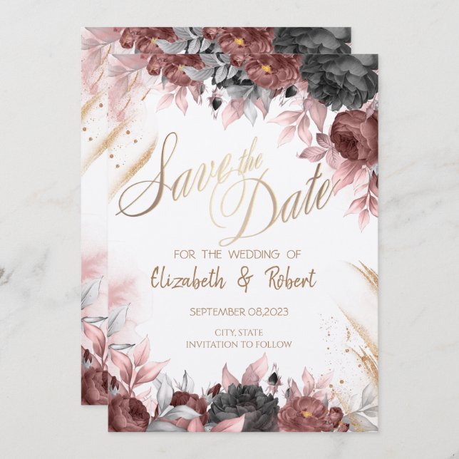 Blume für die Wasserfarbe im Herbst Save the Date (Vorne/Hinten)