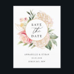 Blume für Erdnüsse und Gold Save the Date Postkarte<br><div class="desc">Diese individuell anpassbare, Save the Date einladende Postkarte, die sich mit unserer Kollektion aus Peony und Gold abstimmt, zeichnet sich durch üppige Rosa- und Goldpeony-Blume mit grünem Blattwerk und klassischer Schrift aus. Für eine weiter gehende Anpassung dieses Designs klicken Sie bitte auf den "CUSTOMIZE"-Button oben. Bitte beachten Sie, dass die...</div>