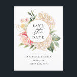 Blume für Erdnüsse und Gold Save the Date Postkarte<br><div class="desc">Diese individuell anpassbare, Save the Date einladende Postkarte, die sich mit unserer Kollektion aus Peony und Gold abstimmt, zeichnet sich durch üppige Rosa- und Goldpeony-Blume mit grünem Blattwerk und klassischer Schrift aus. Für eine weiter gehende Anpassung dieses Designs klicken Sie bitte auf den "CUSTOMIZE"-Button oben. Bitte beachten Sie, dass die...</div>